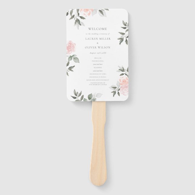 Abanico Ventilador de mano del programa de bodas de flores (Anverso)