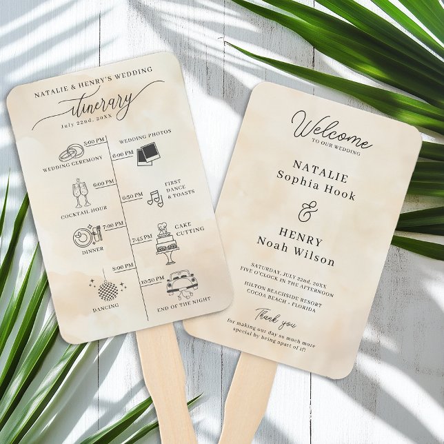 Abanico Ventilador de mano del programa de bodas de playa  (Wedding Program & Timeline Hand Fan)