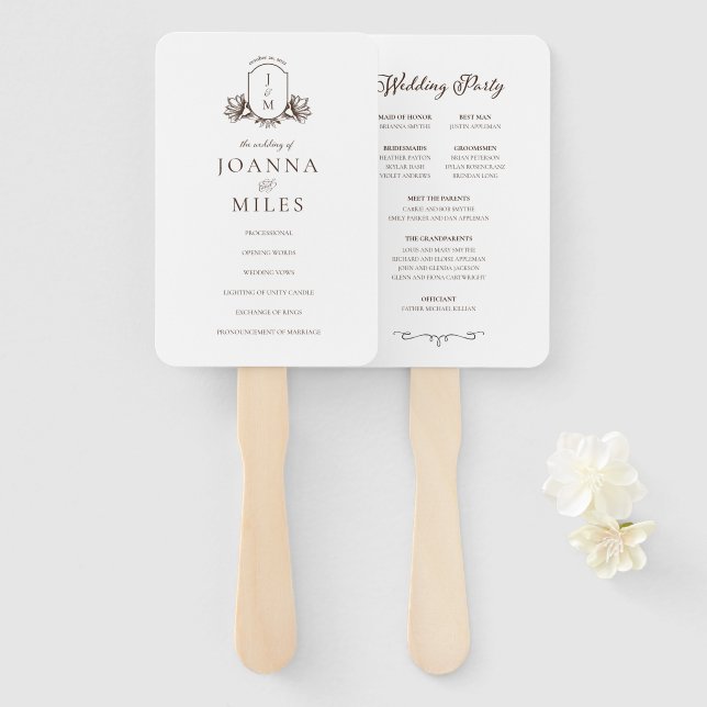 Abanico Ventilador de mano del programa de monograma botán (Anverso y reverso)