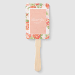 Abanico ventilador de mano rosa floral naranja