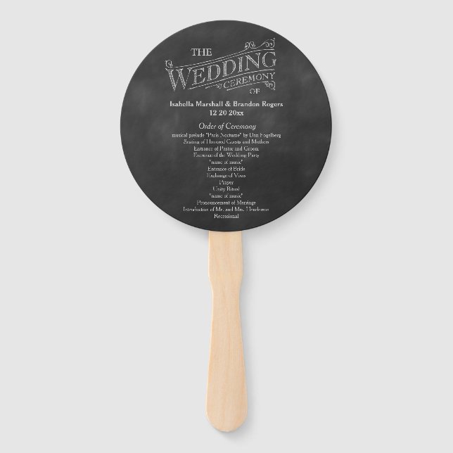 Abanico Ventilador del programa de bodas Chalkboard (Anverso)