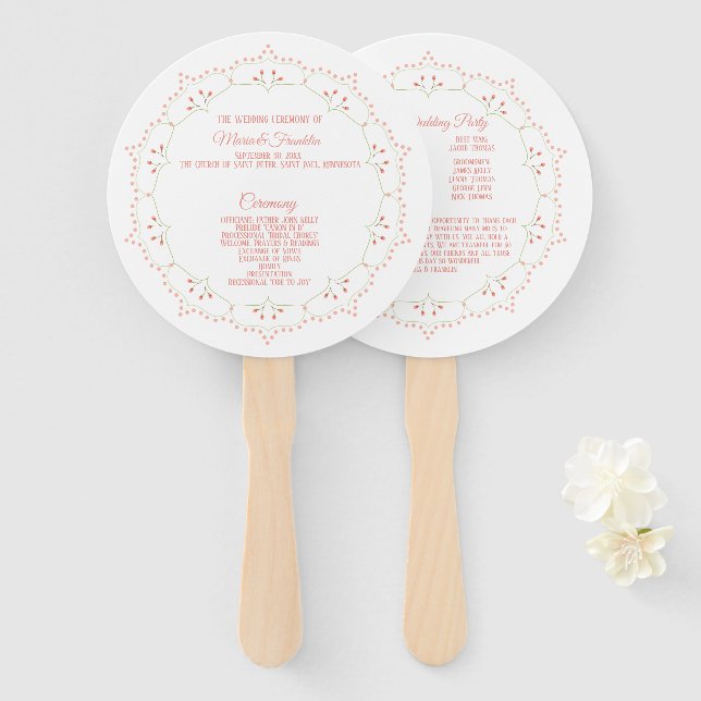 Abanico Ventilador del Programa de Bodas Círculo Peach Flo (Anverso y reverso)