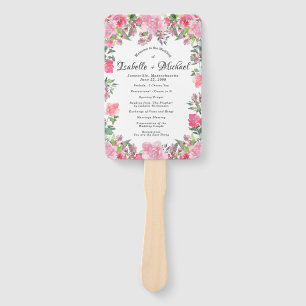 Abanico Ventilador del programa de bodas con flores rosada