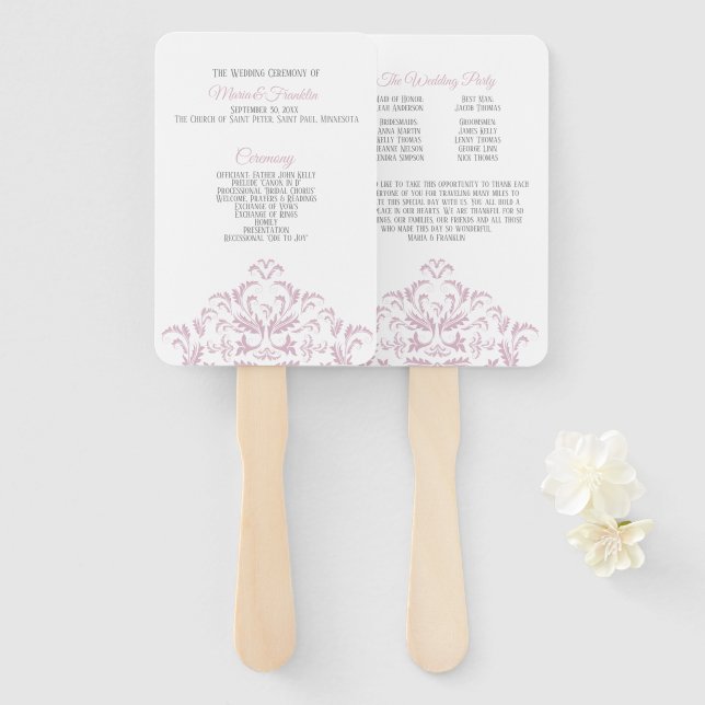 Abanico Ventilador del programa de bodas Damask elegante r (Anverso y reverso)