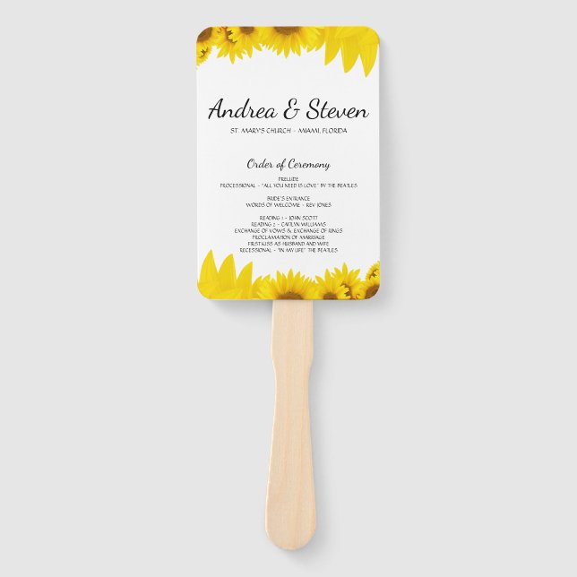 Abanico Ventilador del Programa de Bodas de Sunflowers. Me (Anverso)