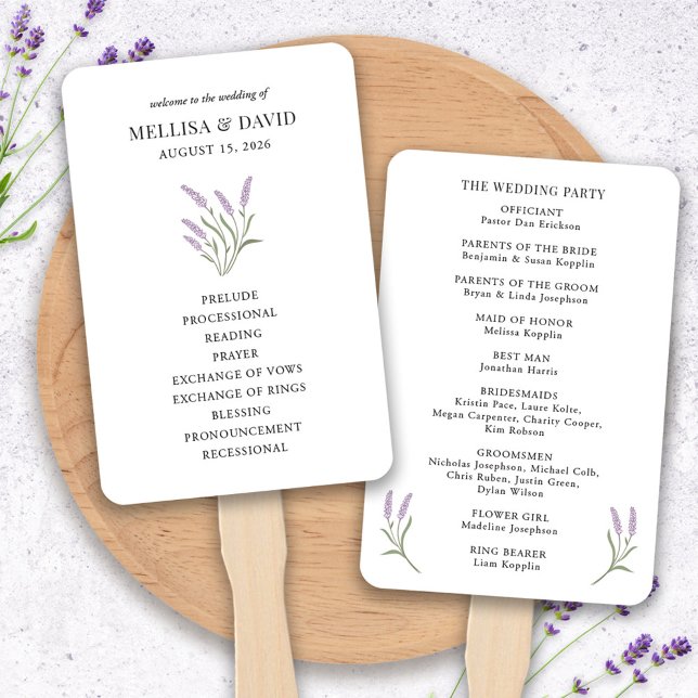Abanico Ventilador del programa de bodas florales de Laven (Lavender Wedding Program Fan by Fiesta Valley Print)