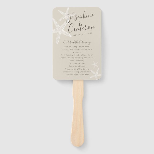 Abanico Ventilador del programa de bodas Starfish Beach (Anverso)