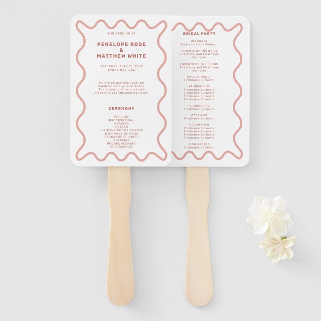 Abanico Ventilador del programa de Ceremonia Rosa (Anverso y reverso)