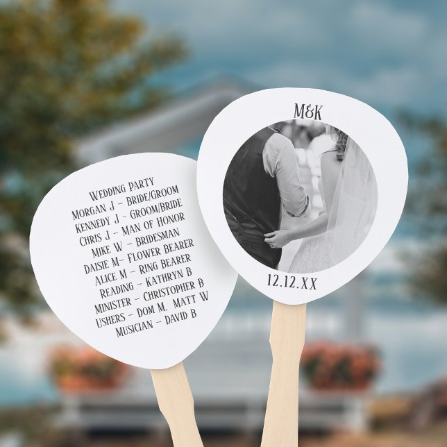 Abanico Ventilador del programa de la fiesta de la boda de (Add your photo and bridal party members to these smart wedding hand fans. Congratulations!)