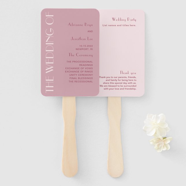 Abanico Ventilador elegante de mano Boda de Borgoña (Anverso y reverso)