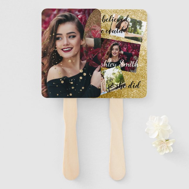 Abanico ventilador elegante de mano de graduación (Anverso y reverso)