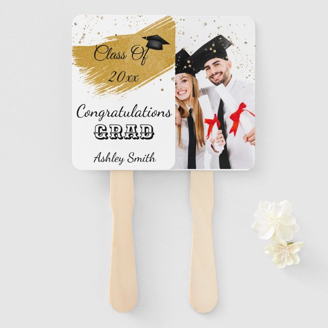 Abanico ventilador elegante de mano de graduación (Anverso y reverso)