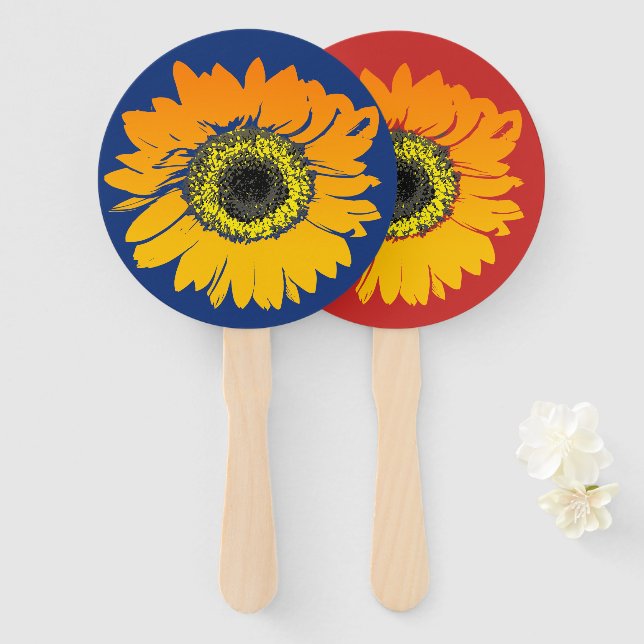 Abanico Ventiladores de la mano de girasol amarillo Naranj (Anverso y reverso)