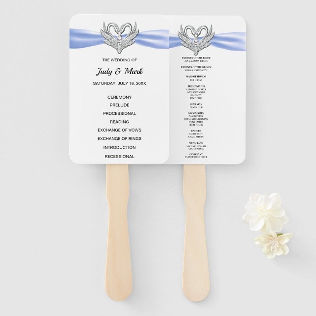 Abanico Ventiladores del programa de bodas de cisne platea (Anverso y reverso)