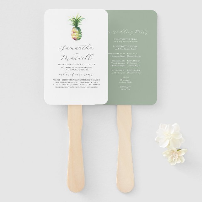 Abanico Ventiladores del programa de bodas Watercolor Pine (Anverso y reverso)