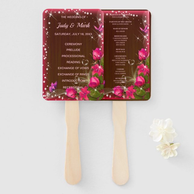 Abanico Ventiladores del programa de mariposa floral rosa  (Anverso y reverso)