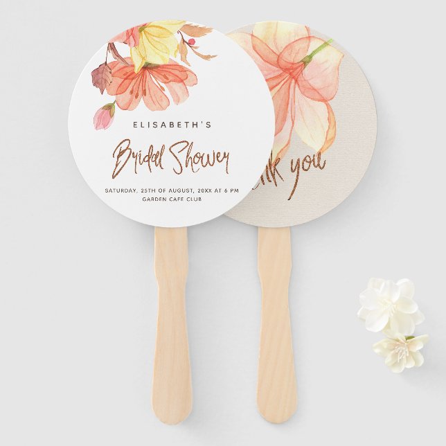 Abanico Verano verde rosa acuarela floral ducha de novia (Anverso y reverso)