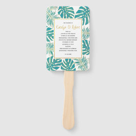 Abanico Verde azulado dorado tropical hojas programa de bo