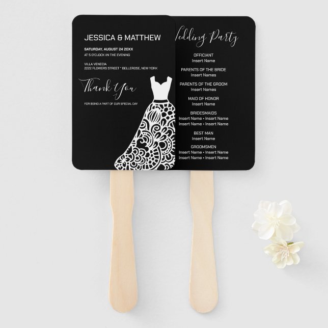 Abanico Vestido Boda de encaje blanco (Anverso y reverso)