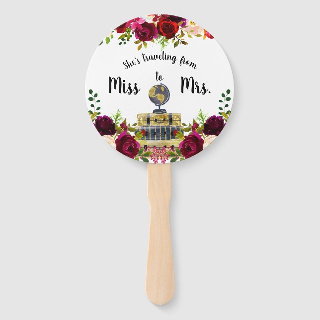 Abanico Viajar de Miss a Sra. Bridal Ducha favor (Anverso)