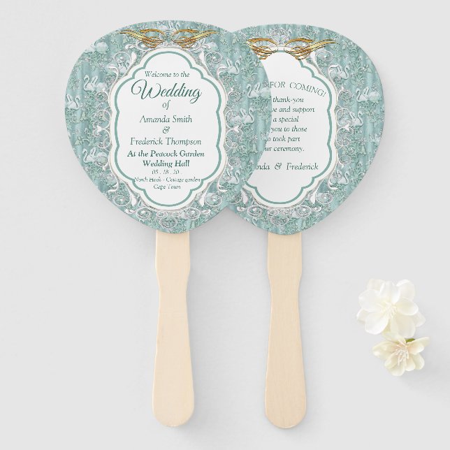 Abanico Vías verdes de seda y flores flamencos (Anverso y reverso)