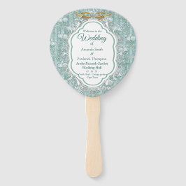 Abanico Vías verdes de seda y flores flamencos