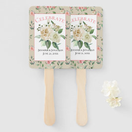 Abanico Victoriano de época con Boda de rosas blancas