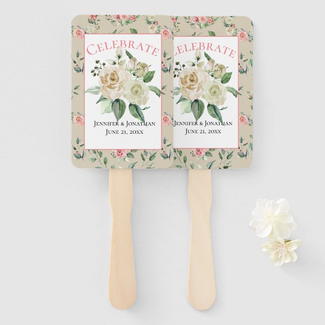 Abanico Victoriano de época con Boda de rosas blancas (Anverso y reverso)