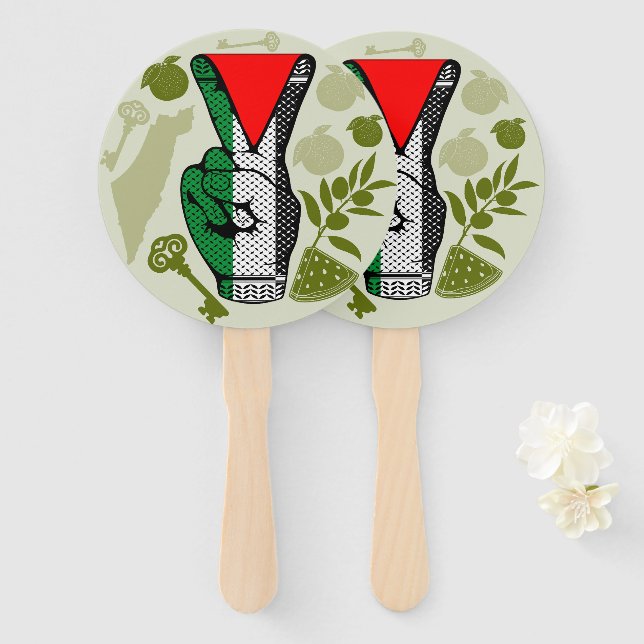 Abanico Victory Sign Hand Resistance Red Triangle Symbol (Anverso y reverso)