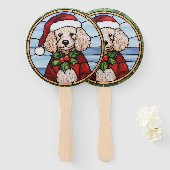 Abanico Vidriera de Navidad de Caniche (Anverso y reverso)