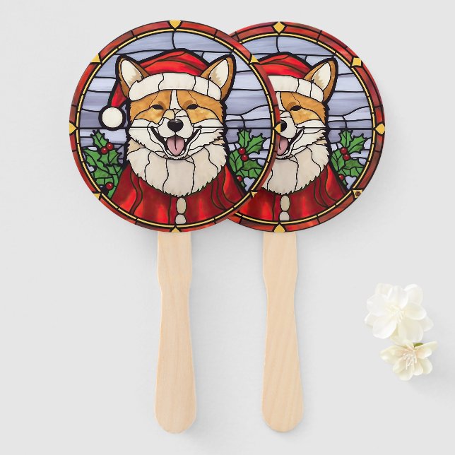 Abanico Vidriera de Shiba Inu Navidad (Anverso y reverso)