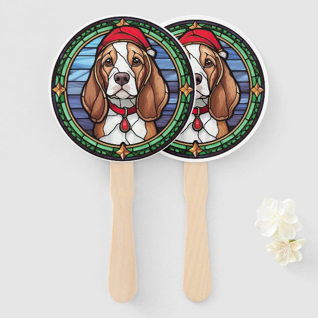 Abanico Vidrio Pintado de Beagle Navidad (Anverso y reverso)