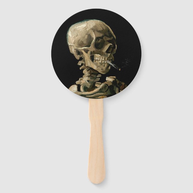 Abanico Vincent van Gogh - Calavera con cigarrillo en llam (Anverso)