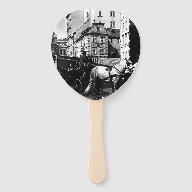 Abanico Vintage Austria Viena Dreimaderlhaus Fiaker (Anverso)