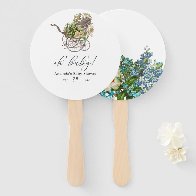 Abanico Vintage Floral Baby Carrier Baby Shower (Anverso y reverso)