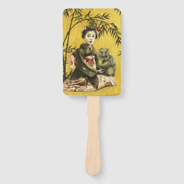 Abanico Vintage japonés Geisha Y Demon Hand Fan (Anverso)