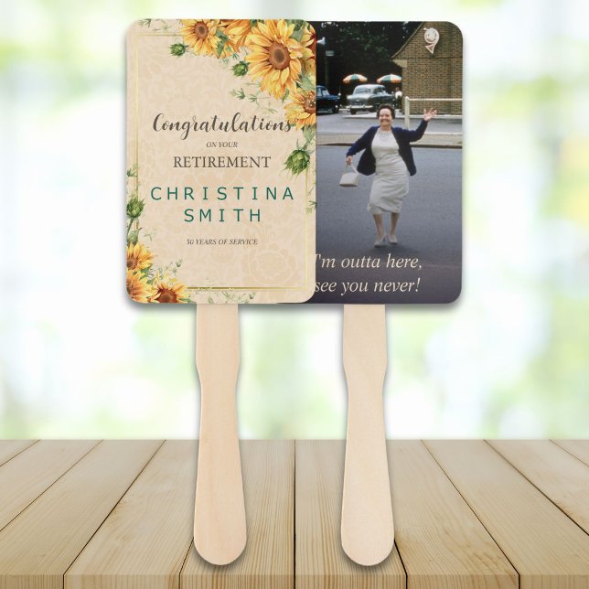 Abanico Vintage Sunflower Elegante Fiesta de Jubilación de (Vintage Sunflower Elegant Summer Retirement Party Hand Fan)