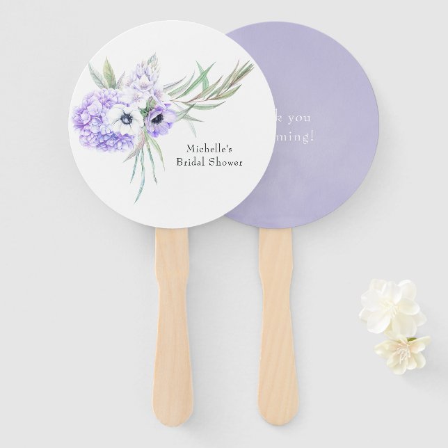 Abanico Violeta Pastel Floral (Anverso y reverso)