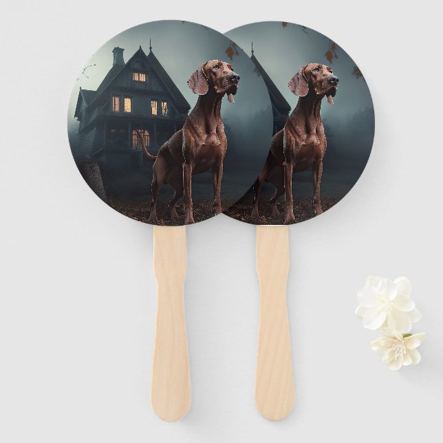 Abanico Vizsla de Halloween Espantoso (Anverso y reverso)