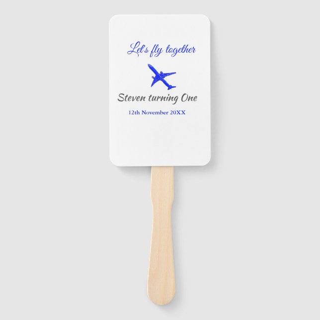 Abanico Volemos juntos el primer avión de cumpleaños azul  (Anverso)