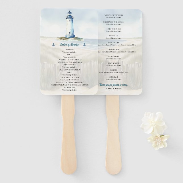 Abanico Watercolor Beach, Coastal New England Wedding (Anverso y reverso)