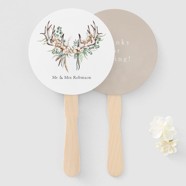 Abanico Watercolor Boho Cotton y Eucalyptus Boho Boda (Anverso y reverso)