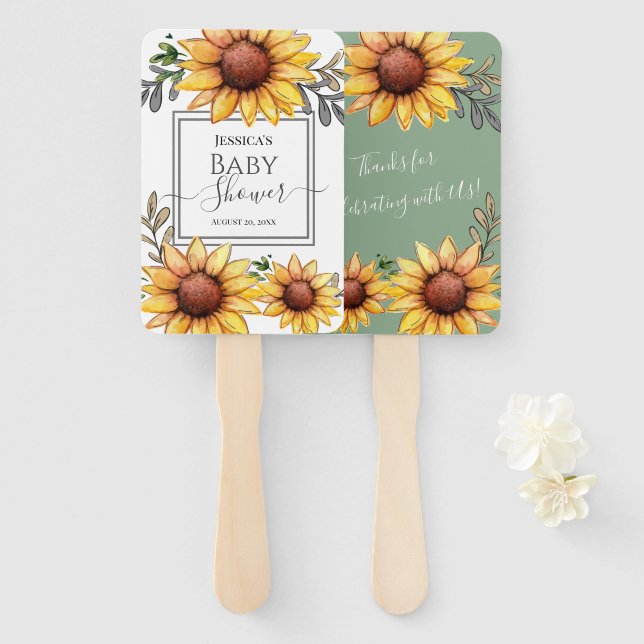 Abanico Watercolor Sunflower Baby Shower (Anverso y reverso)