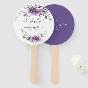 Abanico Watercolor Violet Poppy Floral Baby Shower
