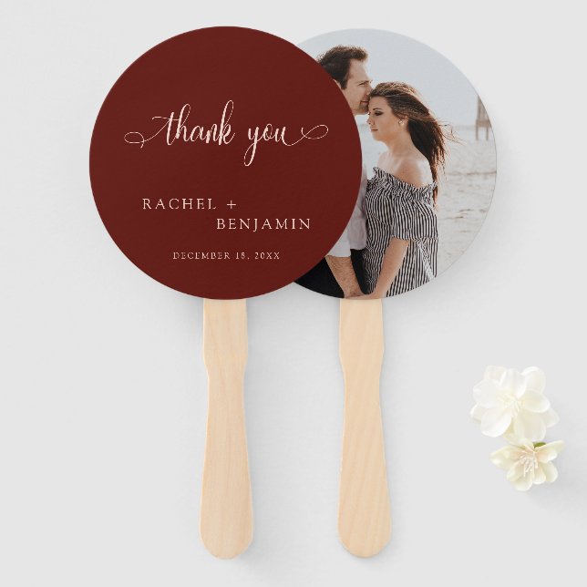Abanico Wedding Thank You Photo Terracotta Script Rustic (Anverso y reverso)