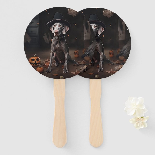 Abanico Weimaraner Pumpkins Halloween Scary (Anverso y reverso)