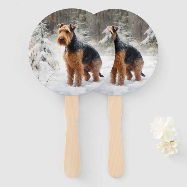 Abanico Welsh Terrier deja que nieve Navidades (Anverso y reverso)