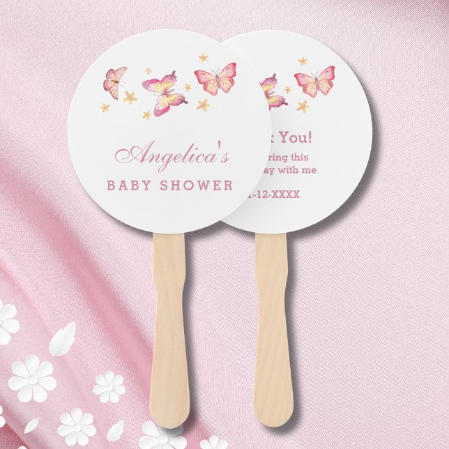 Abanico Whimsical Pink Butterfly Baby Shower Gracias (Subido por el creador)