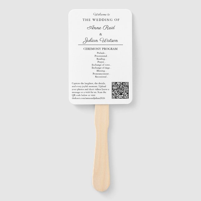 Abanico White Modern Wedding Ceremony Program Hand fans (Anverso)