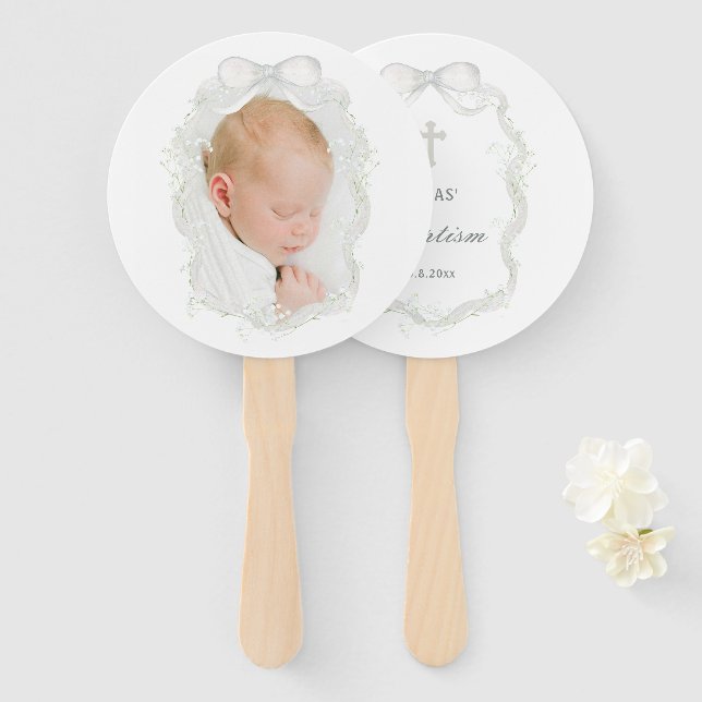Abanico White Ribbon Baby's Breath Baptism (Anverso y reverso)